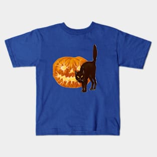 Black Cat and Pumpkin - Vintage Halloween Kids T-Shirt